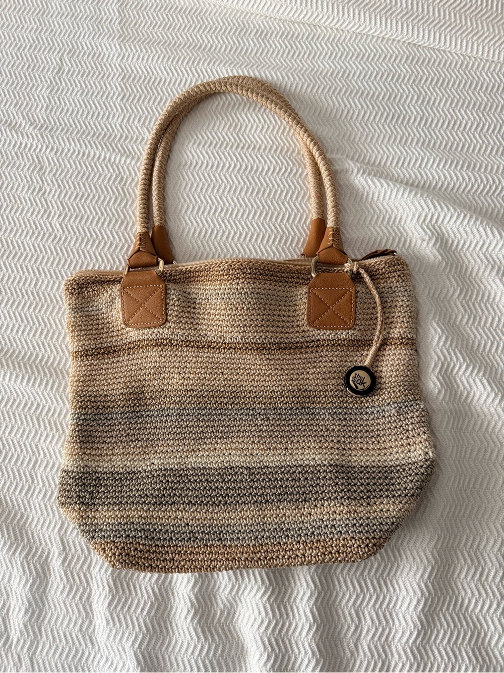 The Sak Beige and Tan Crochet Tote